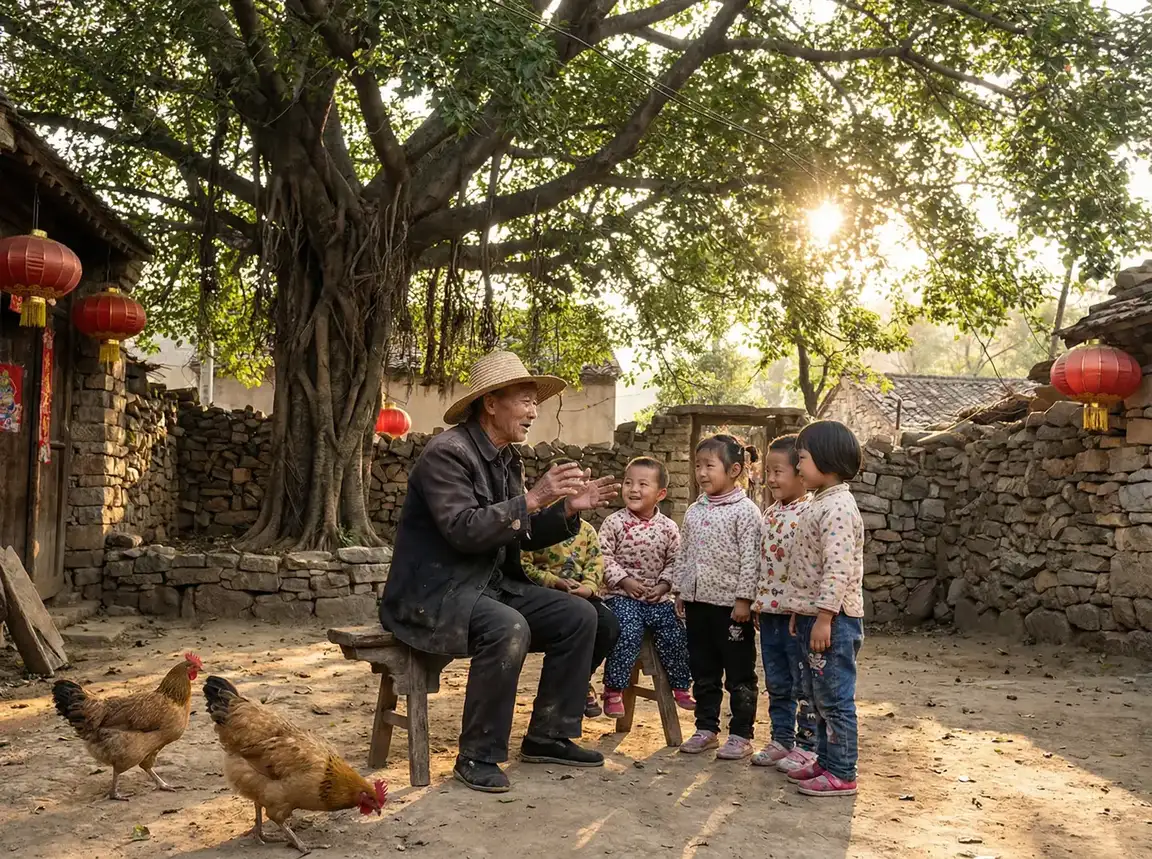 老人在大榕树下给孩子们讲故事 - 上海保时捷中心 乡村记忆